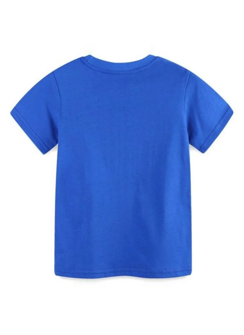 يونيكي Blue Printed Solid Cotton Round Neck T-shirt