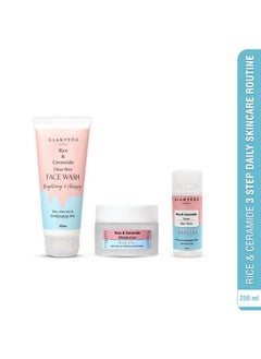 Glamveda Korean Glass Skin Rice & Ceramide 3 Step Daily Skincare Routine For Women Face Wash Toner & Moisturizer  - Image 2