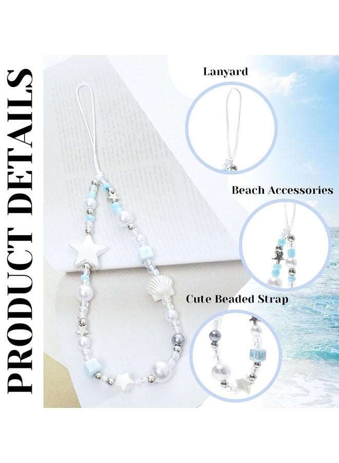 Beaded Phone Strap With Fake Pearl Star Shell Stable Beaded Chain Wrist Lanyard For Smartphones and Cameras Summer Beach Style Mobile Pendant Charm - Image 3