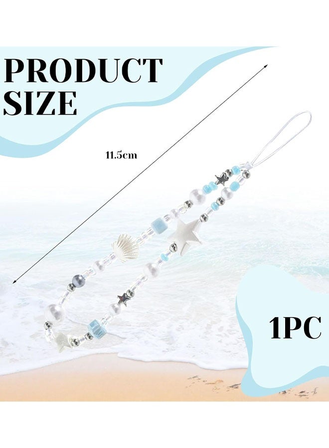 Beaded Phone Strap With Fake Pearl Star Shell Stable Beaded Chain Wrist Lanyard For Smartphones and Cameras Summer Beach Style Mobile Pendant Charm - Image 2