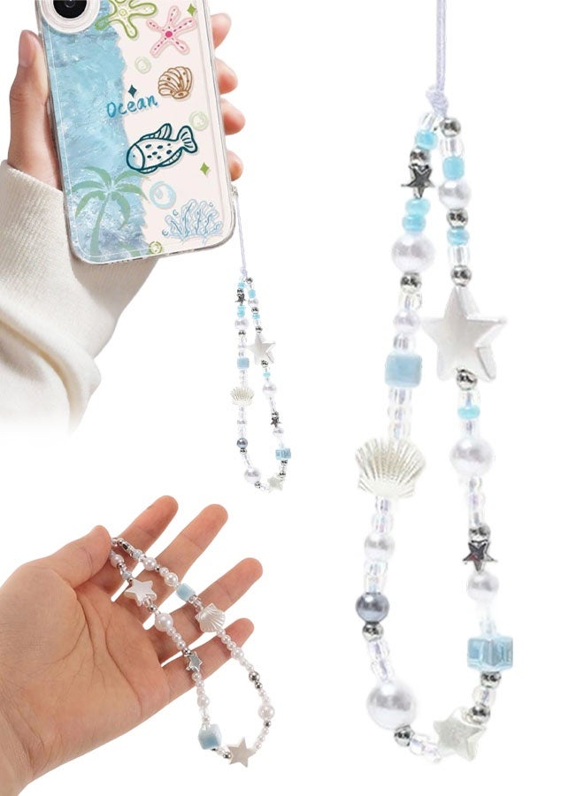 Beaded Phone Strap With Fake Pearl Star Shell Stable Beaded Chain Wrist Lanyard For Smartphones and Cameras Summer Beach Style Mobile Pendant Charm - Image 1