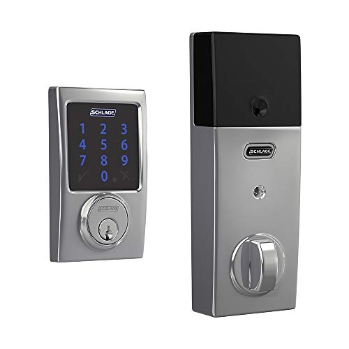 SCHLAGE BE469ZP CEN 625 Connect Smart Deadbolt with alarm with Century Trim in Bright Chrome, Z-Wave Plus enabled, 3 x 8 x 2 inches - Image 1