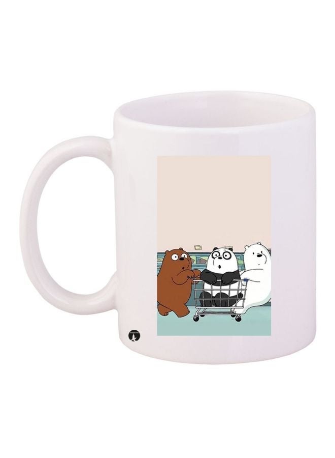 RYN Cartoon Printed Coffee Mug White/Brown/Black 11ounce