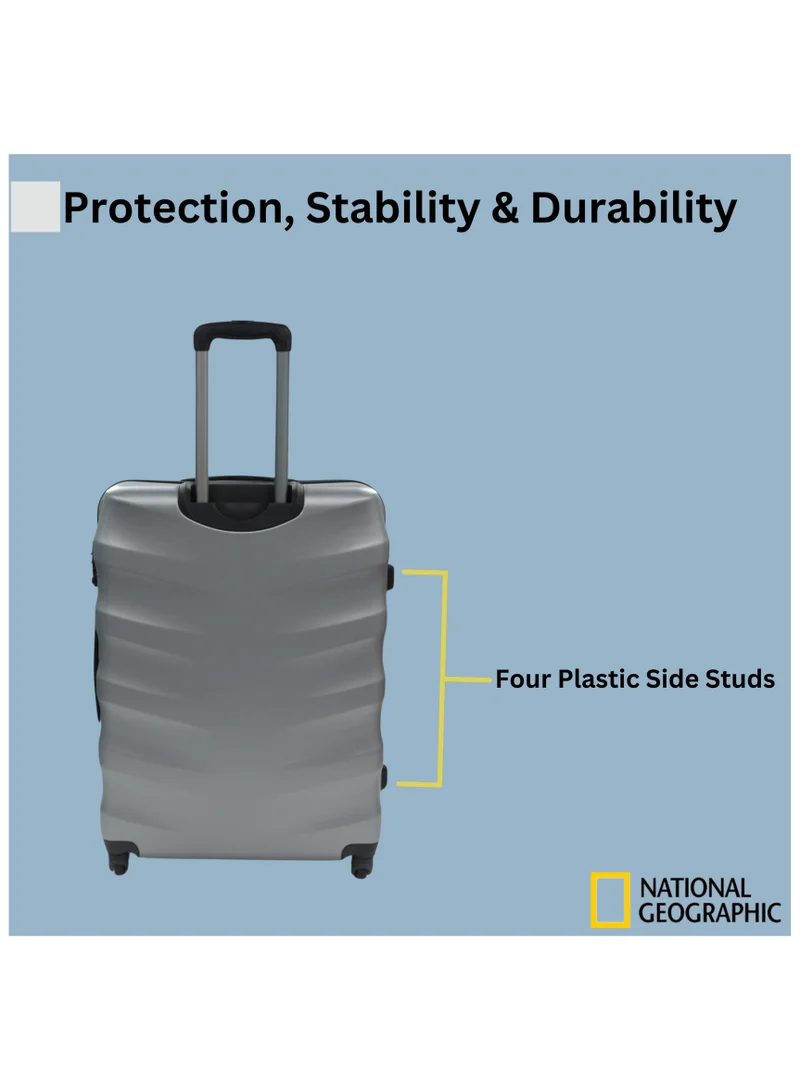 NATIONAL GEOGRAPHIC National Geographic Arete ABS Hard Case Medium Check-In Travel Suitcase Silver, Durable Lightweight Travel Luggage, 4 Wheel Trolley Bag with TSA Combination Lock (24 Inch).