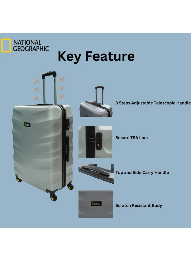 ناشيونال چيوغرافيك National Geographic Arete ABS Hard Case Medium Check-In Travel Suitcase Silver, Durable Lightweight Travel Luggage, 4 Wheel Trolley Bag with TSA Combination Lock (24 Inch).