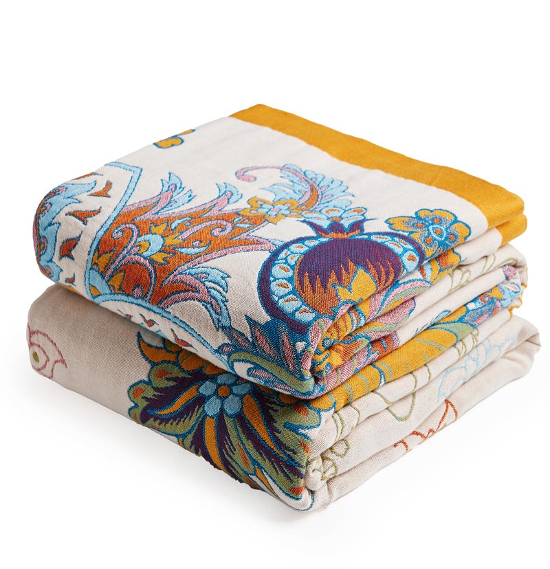 VANJOROY Boho Throw Blanket, 100% Organic Cotton Breathable Skin-Friendly Ultra Soft Bed Quilt Throw - All Season Floral Bird Farmhouse Décor Luxury Blanket for Sofa Couch Chair and Gift. 60" x 80" - Image 1