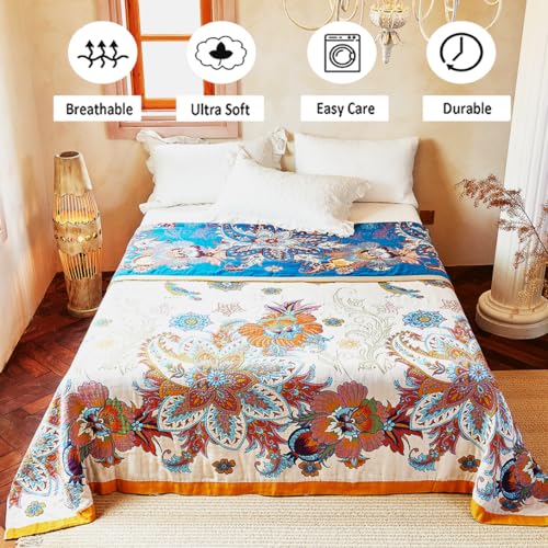 VANJOROY Boho Throw Blanket, 100% Organic Cotton Breathable Skin-Friendly Ultra Soft Bed Quilt Throw - All Season Floral Bird Farmhouse Décor Luxury Blanket for Sofa Couch Chair and Gift. 60" x 80" - Image 4