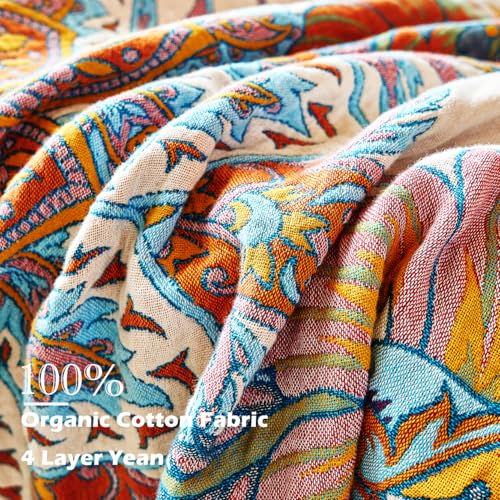 VANJOROY Boho Throw Blanket, 100% Organic Cotton Breathable Skin-Friendly Ultra Soft Bed Quilt Throw - All Season Floral Bird Farmhouse Décor Luxury Blanket for Sofa Couch Chair and Gift. 60" x 80" - Image 5