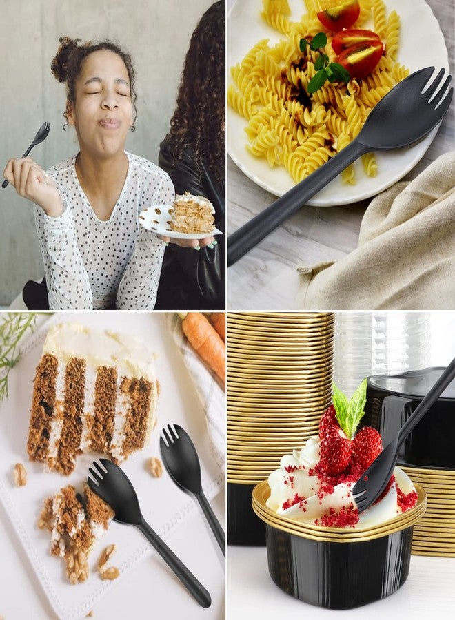 EUSOAR Plastic Fork Spoons, 100pcs Disposable Sporks 5.5"x1.2" Heavyweight Utensils Set, Serving Spoon Ice Cream Chocolate Dessert for Catering Gathering Party-Black, Individually Wrapped - Image 4