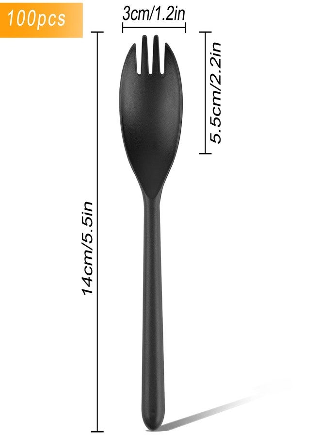 EUSOAR Plastic Fork Spoons, 100pcs Disposable Sporks 5.5"x1.2" Heavyweight Utensils Set, Serving Spoon Ice Cream Chocolate Dessert for Catering Gathering Party-Black, Individually Wrapped - Image 2