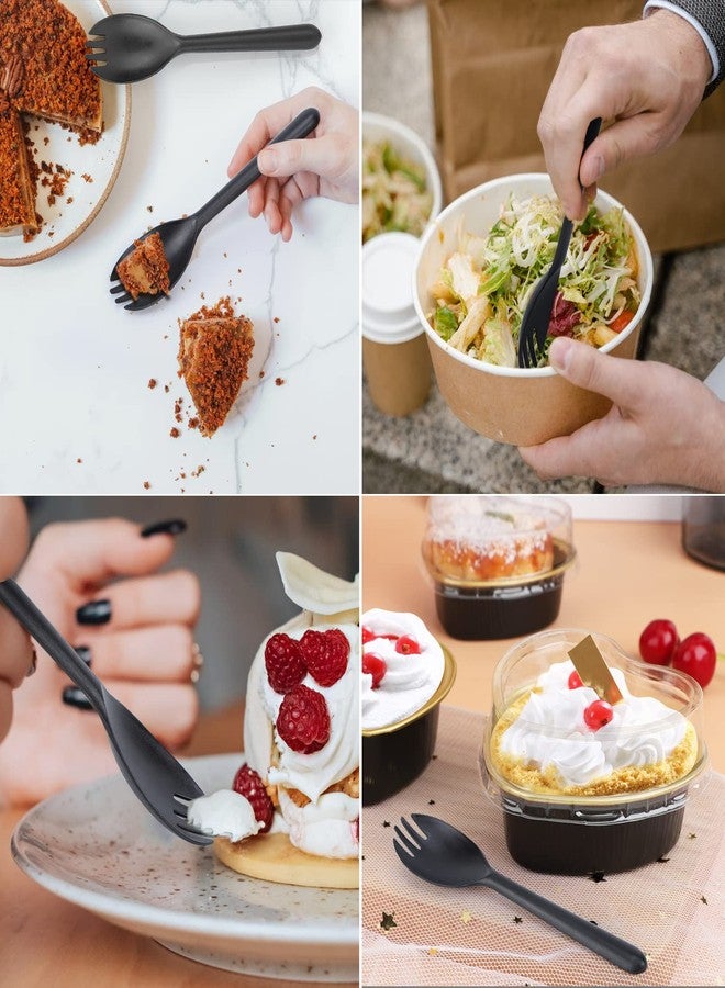 EUSOAR Plastic Fork Spoons, 100pcs Disposable Sporks 5.5"x1.2" Heavyweight Utensils Set, Serving Spoon Ice Cream Chocolate Dessert for Catering Gathering Party-Black, Individually Wrapped - Image 5