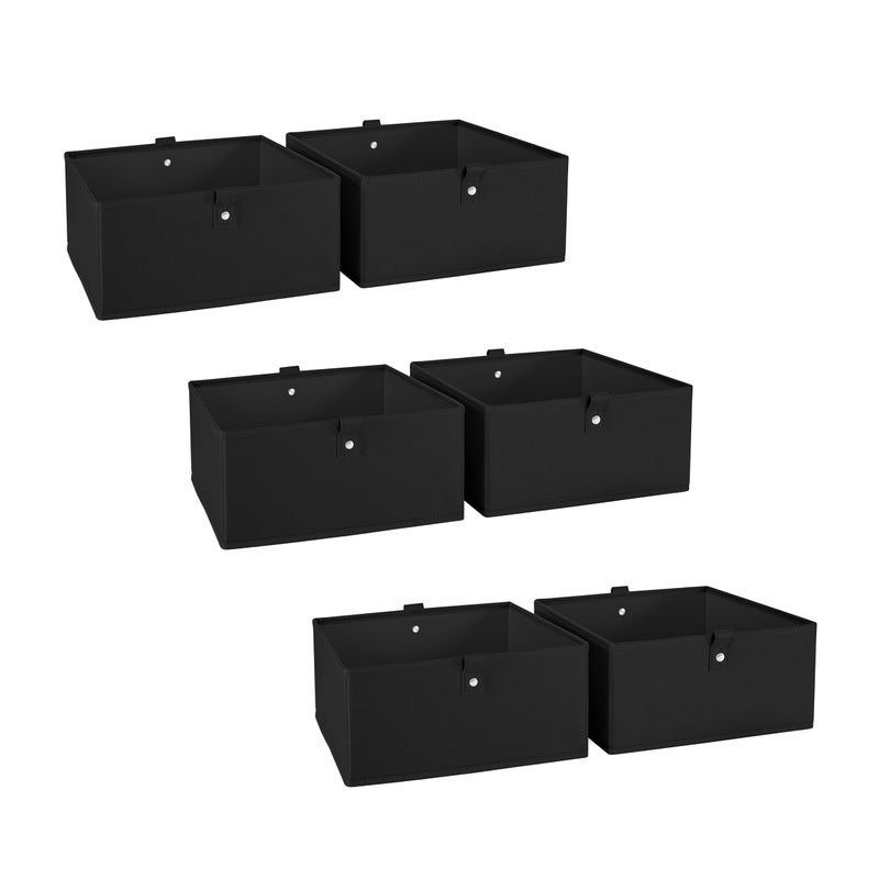 RiverRidge Kids 6pc Folding Storage Bins Set - 10.5â€W x 5â€H Fabric Boxes with Handles for Closet Organizer & Storage - Black Cube Storage Organizer for Toys, Clothes & Crafts - Fits RiverRidge Shelves - Image 1