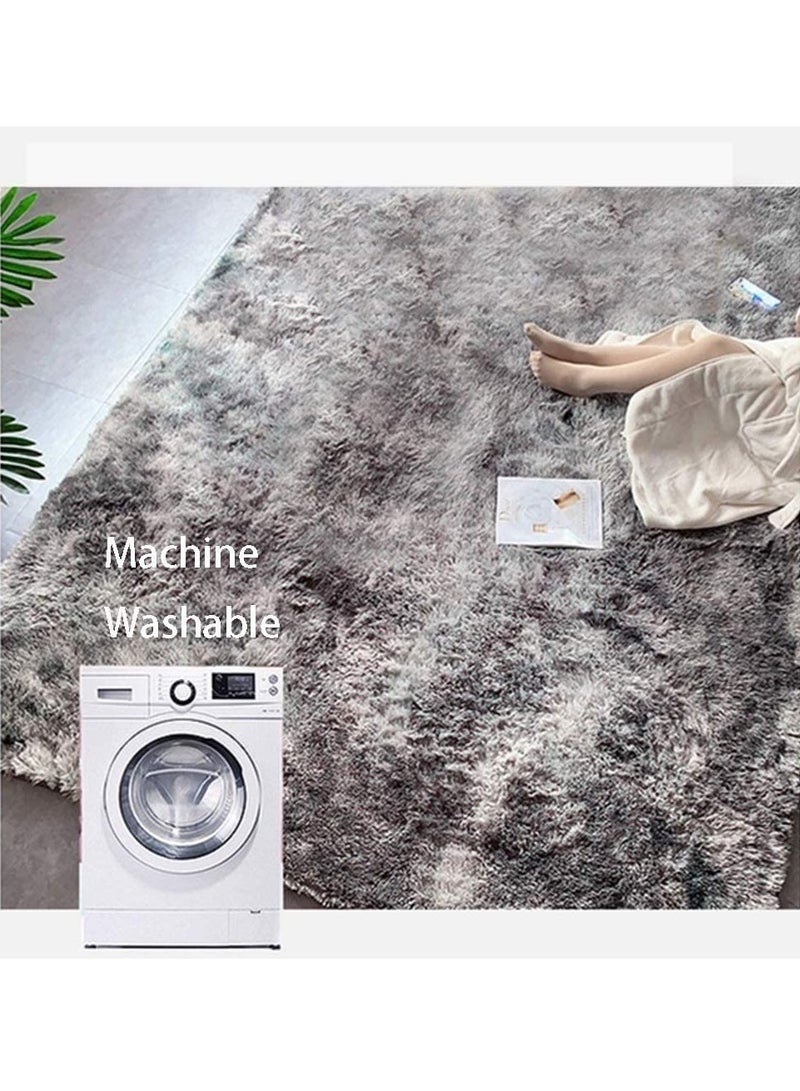 Loquat Soft Tie-Dyed Light Grey Rug Area Rugs for Living Room Anti-Skid Extra Comfy Fluffy Floor Carpet for Indoor Home Decorative - Image 5