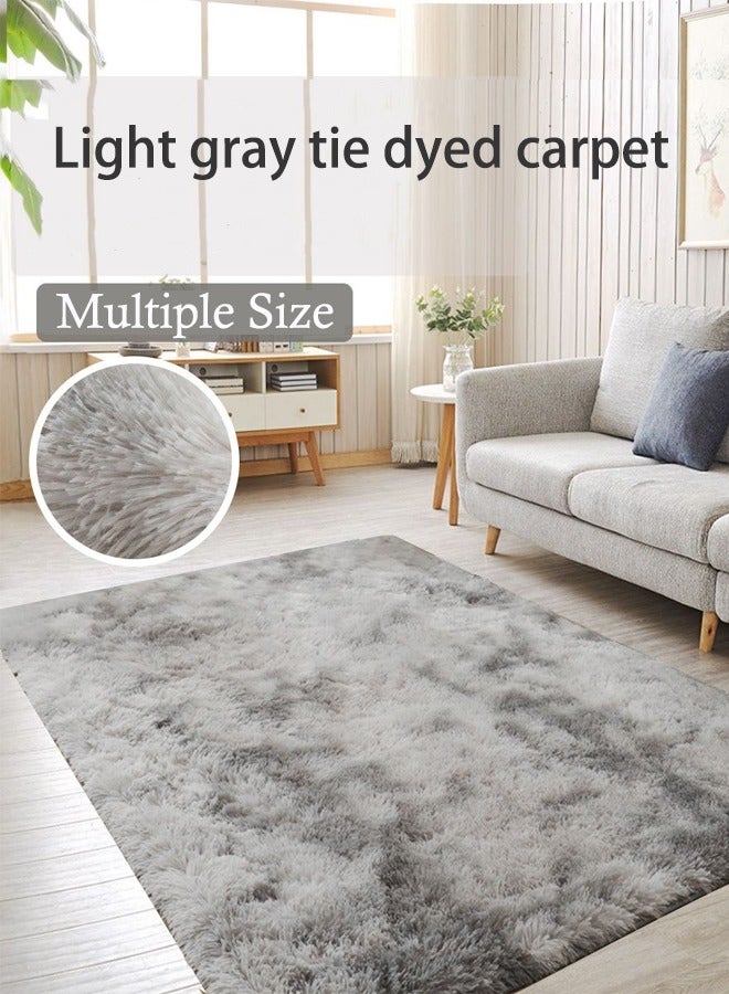 Loquat Soft Tie-Dyed Light Grey Rug Area Rugs for Living Room Anti-Skid Extra Comfy Fluffy Floor Carpet for Indoor Home Decorative - Image 1