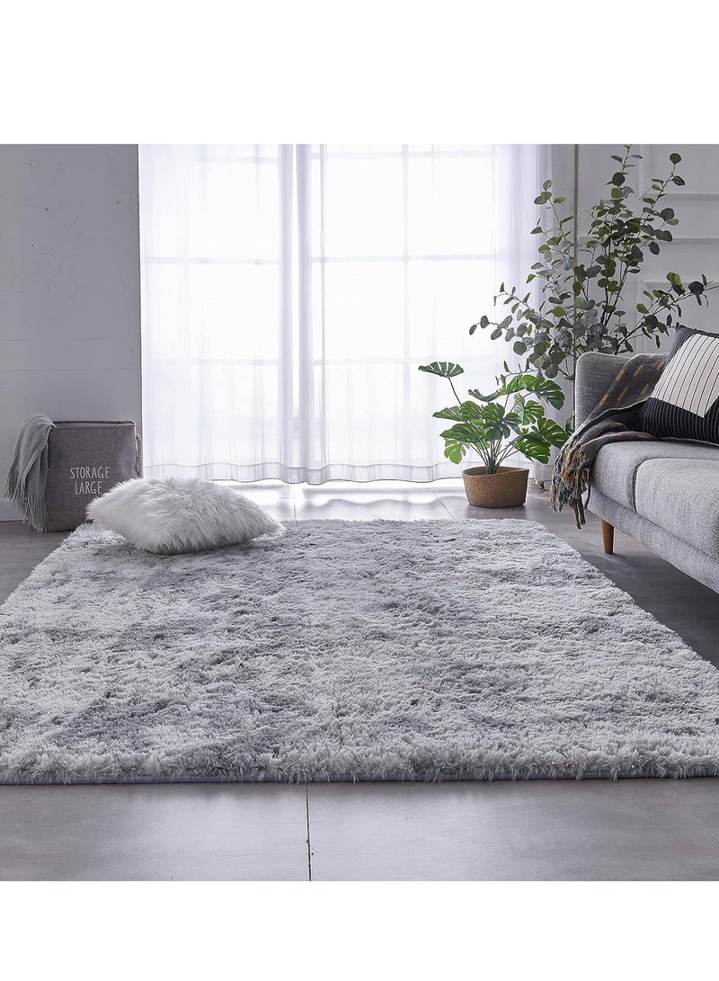 Loquat Soft Tie-Dyed Light Grey Rug Area Rugs for Living Room Anti-Skid Extra Comfy Fluffy Floor Carpet for Indoor Home Decorative - Image 3