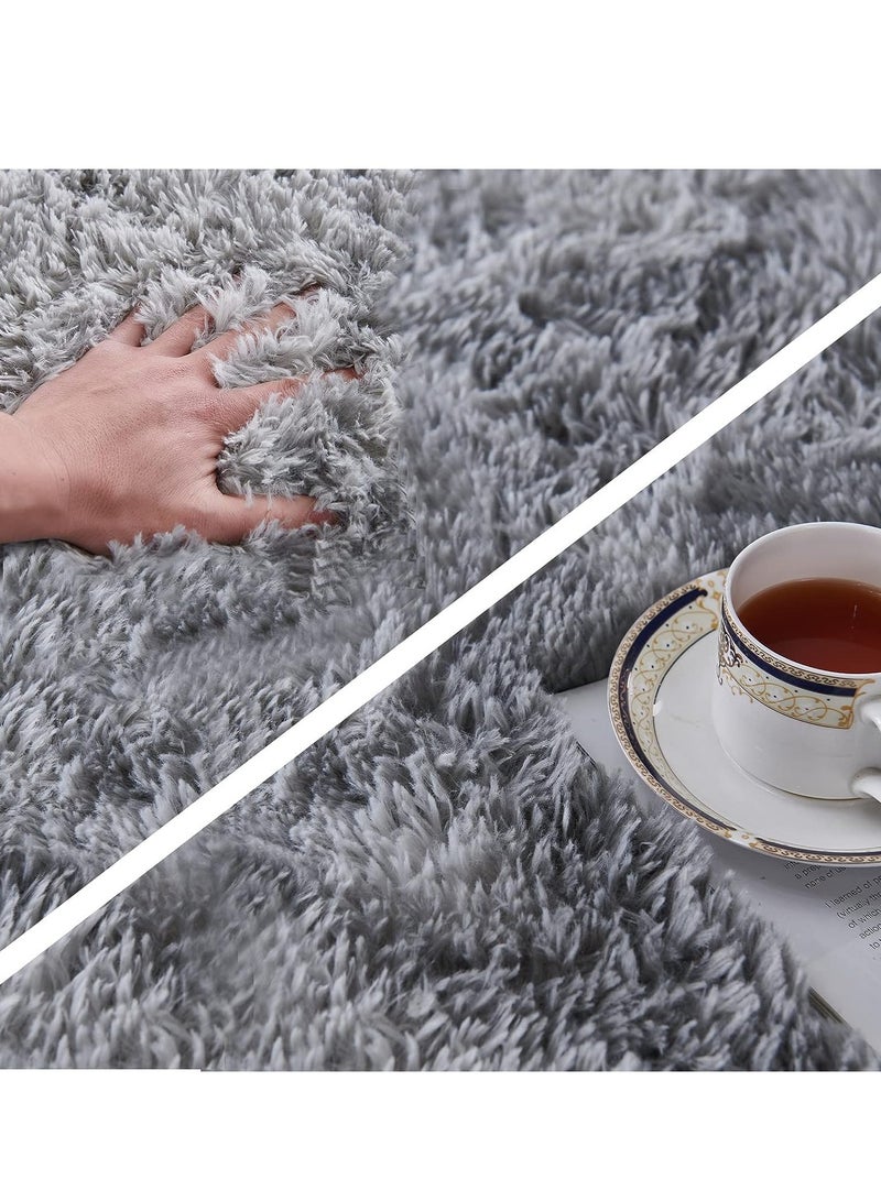 Loquat Soft Tie-Dyed Light Grey Rug Area Rugs for Living Room Anti-Skid Extra Comfy Fluffy Floor Carpet for Indoor Home Decorative - Image 4