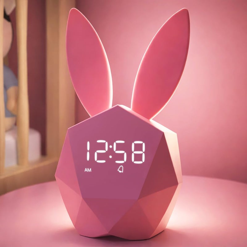 MASHI Kids Alarm Clock, OK to Wake Clock with Night Light, Snooze, Cute Pink Bunny Digital Alarm Clock for Children, Gift Ideas for Kids Girls Boys Teens Birthday Room Decor (Pink) - Image 1