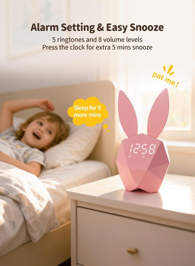 MASHI Kids Alarm Clock, OK to Wake Clock with Night Light, Snooze, Cute Pink Bunny Digital Alarm Clock for Children, Gift Ideas for Kids Girls Boys Teens Birthday Room Decor (Pink) - Image 3
