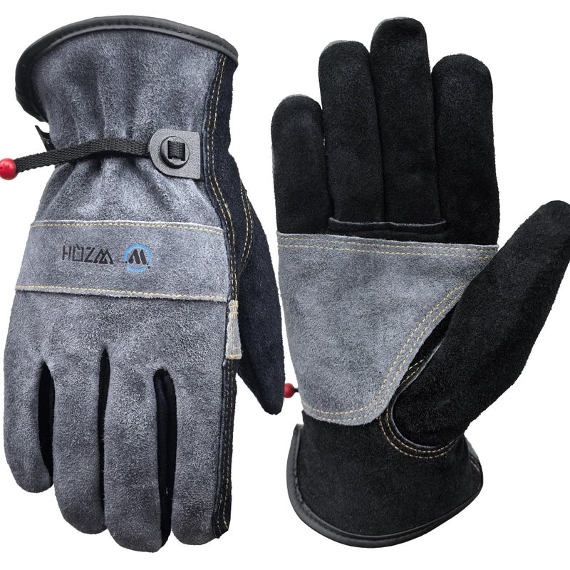 WZQH Leather Work Gloves for Men or Women Large Glove for Gardening TigMig Welding Construction Chainsaw Farm Ranch etc Cowhide Cotton Lined Utility Firm Grip Durable GreyBlack L - Image 2