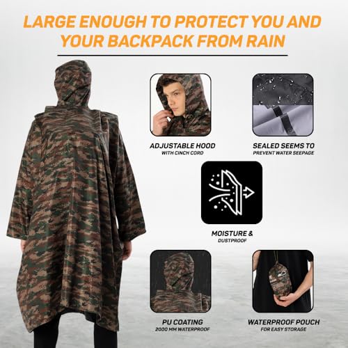 ROCKSPORT Unisex Hooded Rain Poncho for Adult,Waterproof, lightweight,Reusable& Packable, One Size Fits Most, Free Size - Image 3