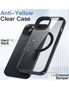 ESCASE Magnetic Cover for iPhone 15 Plus 6.7 Inches Compatible with MagSafe, Mobile Phone Bumper Case, Solid Matte Colour TPU Frame, Anti-Scratch Back Transparent -Black  - Image 3