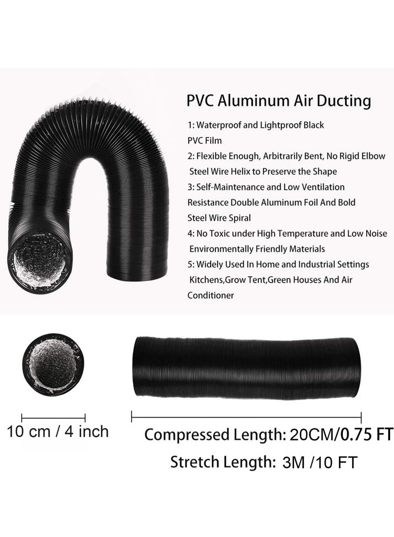 S-Color Dryer Vent Hose Flexible 4 Inch 9.8 Feet Flexible Foil Ducting Insulated Dryer Vent Hose for HVAC Heating Cooling Ventilation and Exhaust with 2 Clamps（Black 10cm 3M）） - Image 4
