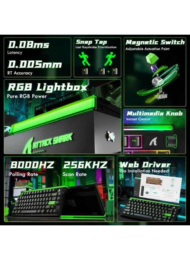 Attack Shark R85HE 75% Wired Magnetic Hall Effect Gaming Keyboard, Rapid Trigger 0.005mm Precision, Adjustable Actuation 0.1–3.3mm, 8000Hz Polling Rate, SOCD/DKS Support, RGB Backlit, USB-C Mechanical Keyboard with Volume Knob | Black - Image 3