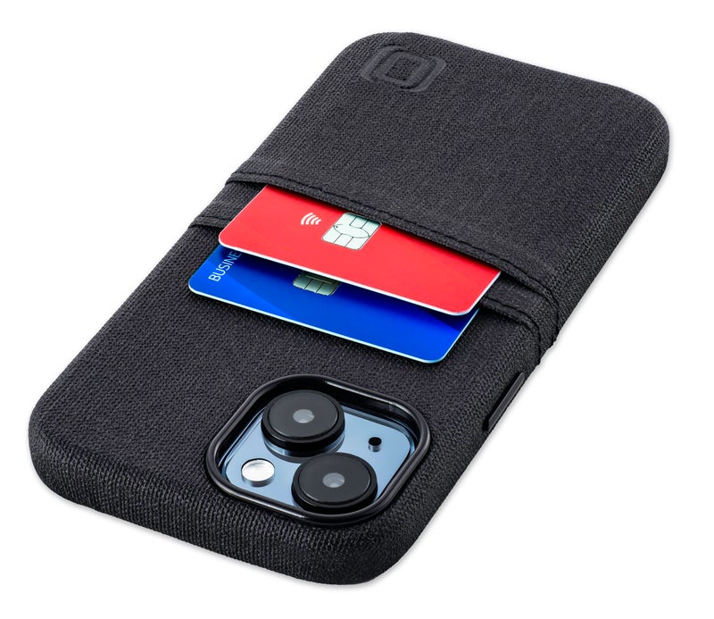 Dockem Card Case for iPhone 15 with Built-in Metal Plate for Magnetic Mounting & 2 Card Holder Pockets: Luxe M2 Wallet, Canvas Style Synthetic Leather (iPhone 15, Black) - Image 1