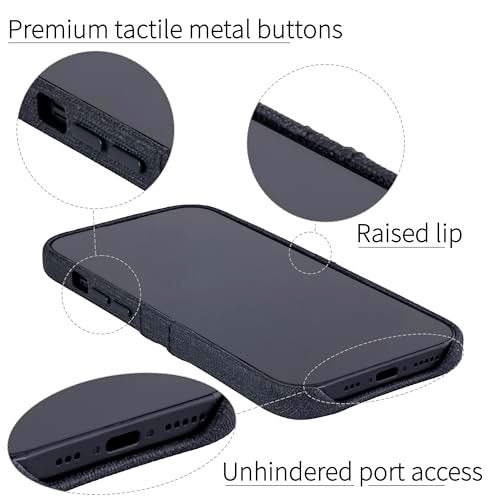 Dockem Card Case for iPhone 15 with Built-in Metal Plate for Magnetic Mounting & 2 Card Holder Pockets: Luxe M2 Wallet, Canvas Style Synthetic Leather (iPhone 15, Black) - Image 4