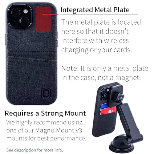Dockem Card Case for iPhone 15 with Built-in Metal Plate for Magnetic Mounting & 2 Card Holder Pockets: Luxe M2 Wallet, Canvas Style Synthetic Leather (iPhone 15, Black) - Image 3