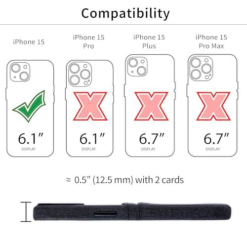 Dockem Card Case for iPhone 15 with Built-in Metal Plate for Magnetic Mounting & 2 Card Holder Pockets: Luxe M2 Wallet, Canvas Style Synthetic Leather (iPhone 15, Black) - Image 2