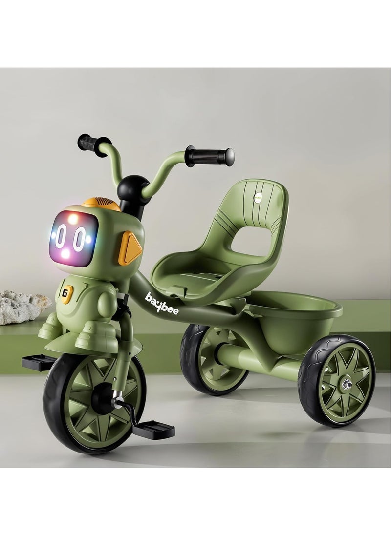 Baybee Robo Baby Tricycle for Kids, Smart Plug n Play Kids Cycle with Music, Light, High backrest u0026 Rear Storage Baskets | Kids Tricycle | Baby Cycle for Kids 2 to 5 Years Boy Girl Green  - Image 1