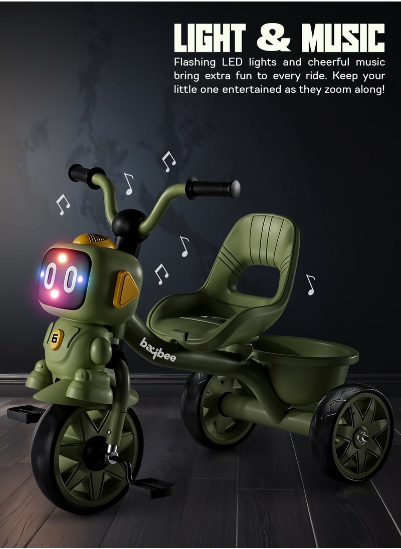 Baybee Robo Baby Tricycle for Kids, Smart Plug n Play Kids Cycle with Music, Light, High backrest u0026 Rear Storage Baskets | Kids Tricycle | Baby Cycle for Kids 2 to 5 Years Boy Girl Green  - Image 4