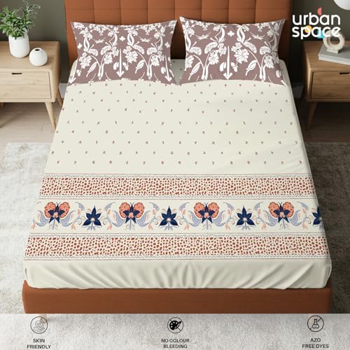 Urban Space Regal 300 TC 100% Cotton Bedsheet for Double Bed, Panel Design Bedsheet, Printed Queen Size Bed Sheet with 2 Pillow Covers (90 x 108 Inches, Ruhani Mauve) - Image 4