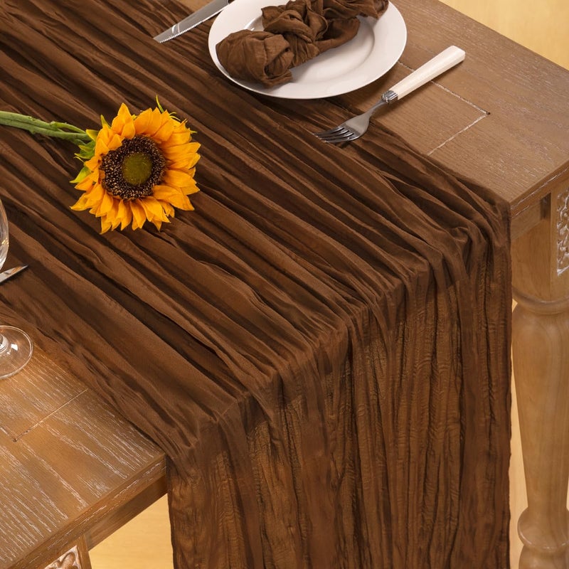 DeZerlor Brown Cheesecloth Table Runner Spring Table Runner Boho Gauze 120 Inches Marron Cheese Cloth Table Decor for Wedding Bridal Baby Shower Valentine's Day - Image 5