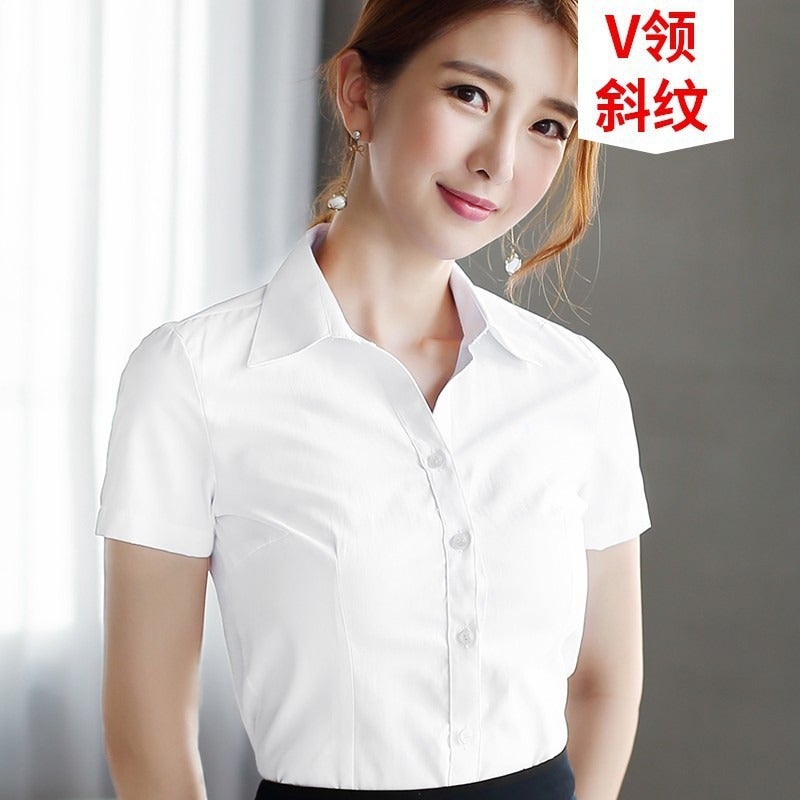 Cai Yi Women's White Long-Sleeve Office Shirt - Autumn Winter Business Blouse, Slim Fit, V-Neck, Solid Color Workwear - Image 1