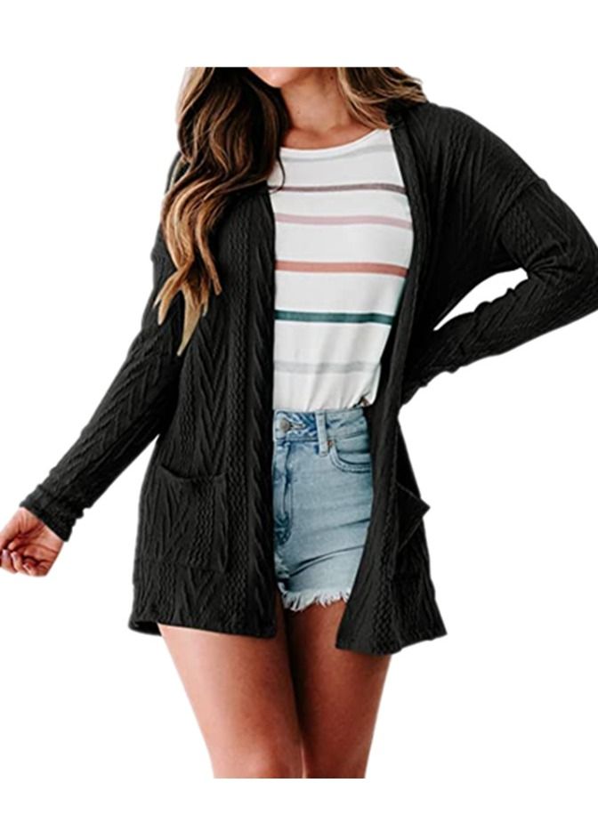 Loquat New Women's Solid Color Loose Fashion Stitching Sweater Knitted Long Sleeve Cardigan 