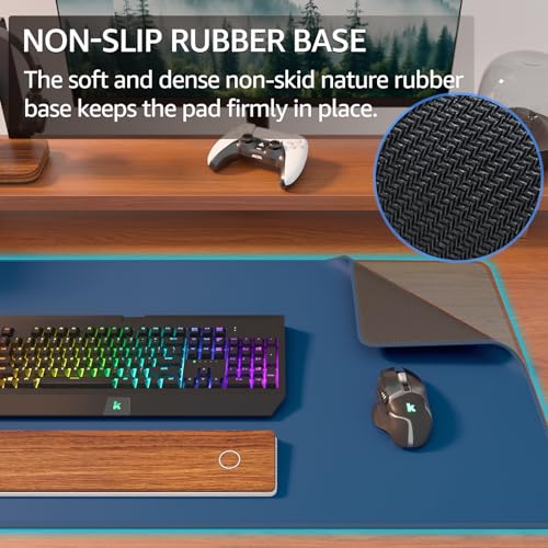 KTRIO Large Gaming Mouse Pad Desk Mat, Superior Micro-Weave Cloth, Non-Slip Rubber Base, Stitched Edges, Water-Resistant, for Gamer, Office & Home, 31.5 x 15.7 Inch，Navy Blue - Image 4