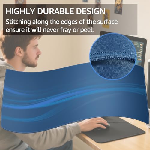KTRIO Large Gaming Mouse Pad Desk Mat, Superior Micro-Weave Cloth, Non-Slip Rubber Base, Stitched Edges, Water-Resistant, for Gamer, Office & Home, 31.5 x 15.7 Inch，Navy Blue - Image 3