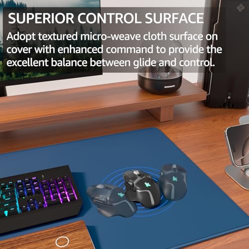 KTRIO Large Gaming Mouse Pad Desk Mat, Superior Micro-Weave Cloth, Non-Slip Rubber Base, Stitched Edges, Water-Resistant, for Gamer, Office & Home, 31.5 x 15.7 Inch，Navy Blue - Image 2