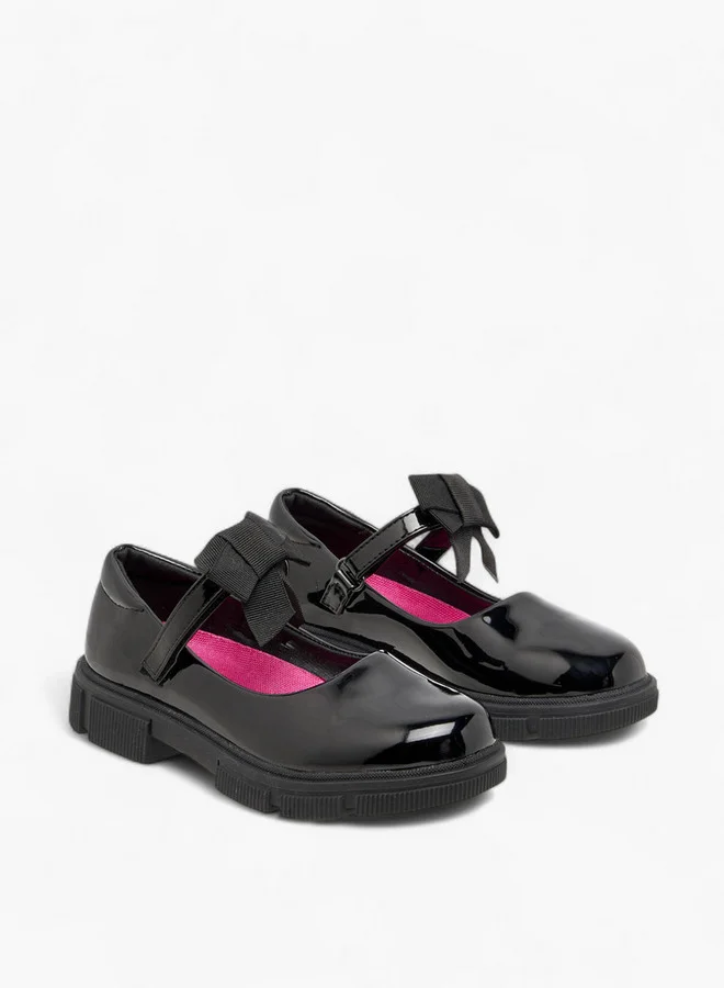 JUNIORS Girls Bow Applique Mary Jane School Shoes with Hook and Loop Closure