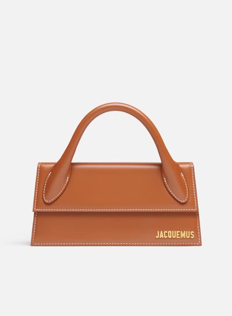JACQUEMUS Long Leather Hand Bag With Deatchable Shoulder Strap, Women's Cross-Body Bag, Women's Hand Bag, Women's Shoulder Bag, Women's Tote Bag, Women's Travel Bag, Light-Brown-22cm - Image 1