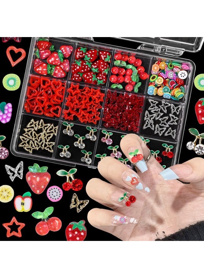 CESUSME 3D Fruit Cherry Nail Charms, Gold&Silver Butterfly Cherry Alloy Nail Gems Charms+Bow Strawberry Heart Star Acrylic Nails Art Charms+Color Fruit Slices Nail Charms For Nails Design - Image 5