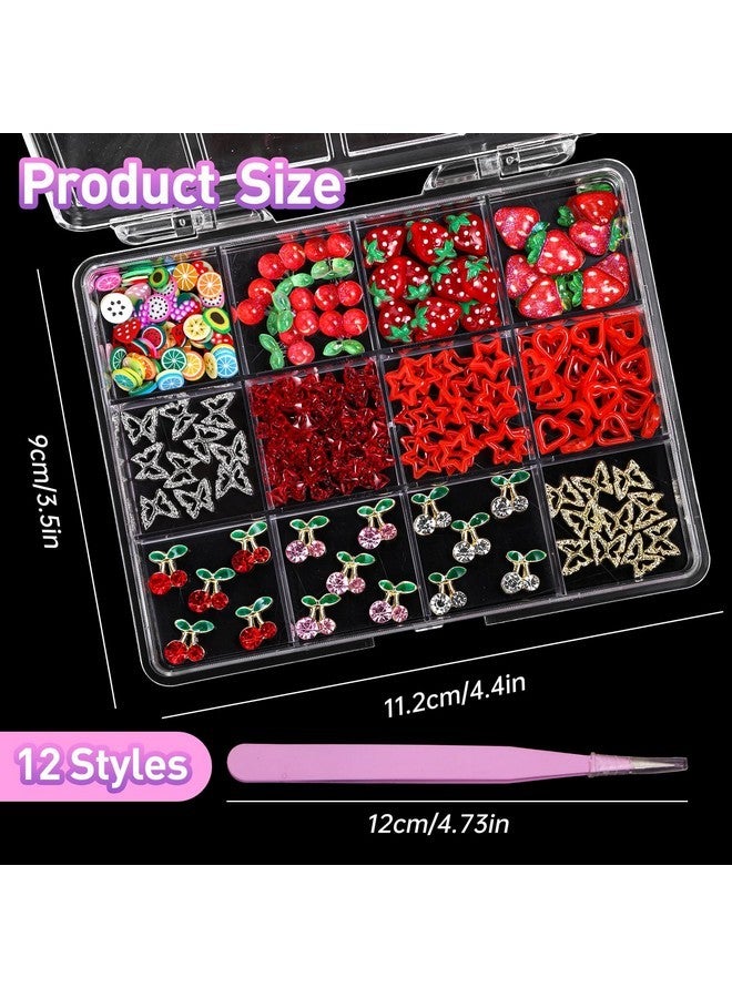 CESUSME 3D Fruit Cherry Nail Charms, Gold&Silver Butterfly Cherry Alloy Nail Gems Charms+Bow Strawberry Heart Star Acrylic Nails Art Charms+Color Fruit Slices Nail Charms For Nails Design - Image 3