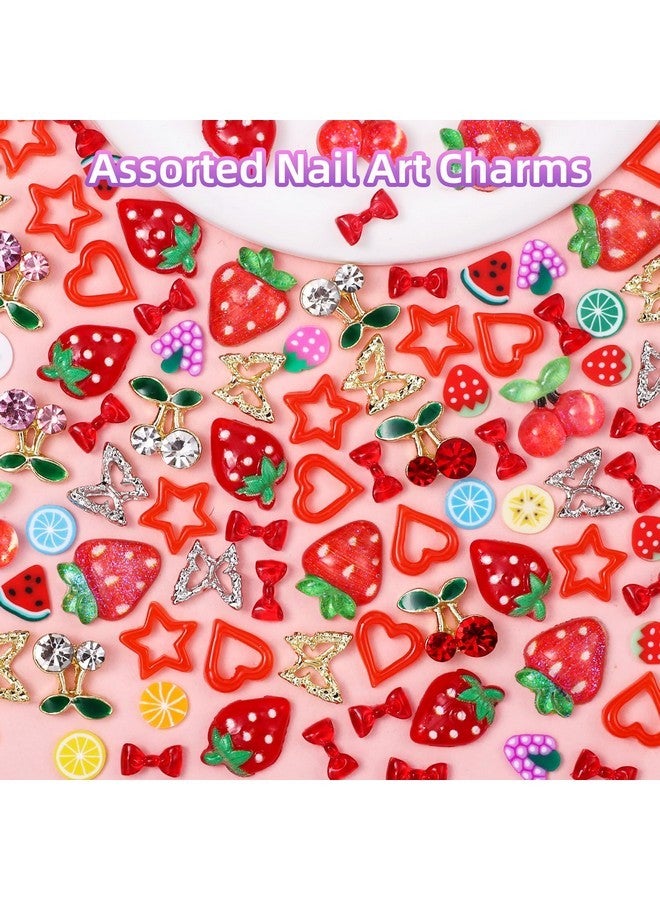 CESUSME 3D Fruit Cherry Nail Charms, Gold&Silver Butterfly Cherry Alloy Nail Gems Charms+Bow Strawberry Heart Star Acrylic Nails Art Charms+Color Fruit Slices Nail Charms For Nails Design - Image 4
