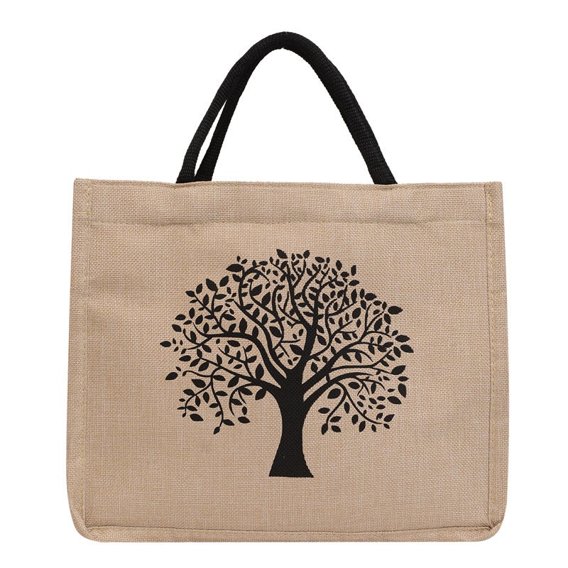 Single Shoulder Linen Bag Geometric Retro Casual Shopping Bag Korean Style Storage Large Capacity Handheld Tote Bag - Image 1
