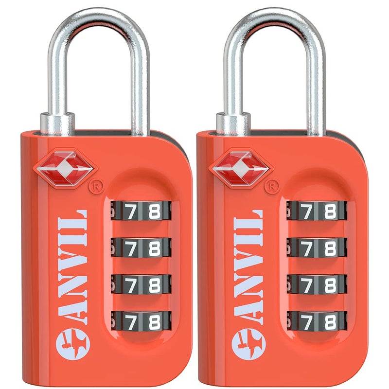 Anvil ANVIL TSA Approved Luggage Lock - 4 Digit Combination, 10,000 Combinations, Easy-Read Password Window, Travel Lock for Suitcases, Backpacks, Gym & Student Lockers, Baggage (Orange 2 Pack)  - Image 1