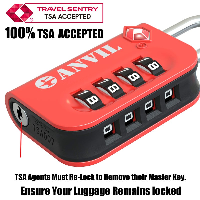 Anvil ANVIL TSA Approved Luggage Lock - 4 Digit Combination, 10,000 Combinations, Easy-Read Password Window, Travel Lock for Suitcases, Backpacks, Gym & Student Lockers, Baggage (Orange 2 Pack)  - Image 2