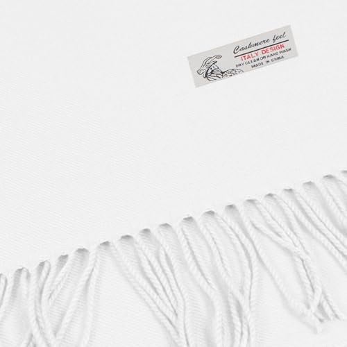 TZ Promise Plain Solid Color Cashmere Feel Classic Soft Luxurious Winter Scarf For Men Women (White) - Image 2