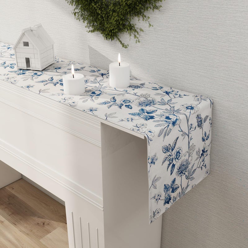 Rotumaty Blue and White Floral Table Runner - Monochrome Sketch Flowers Chinoiserie Peony Daisy Decor Summer Spring Seasonal Home Decorations for Kitchen Dining Table Party Ornaments 13 Ã— 72 Inch - Image 5